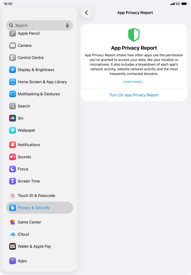 Press Turn On App Privacy Report to turn on the function.