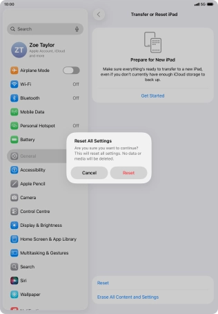 Press Reset. Wait a moment while the factory default settings are restored. Follow the instructions on the screen to set up your tablet and prepare it for use.