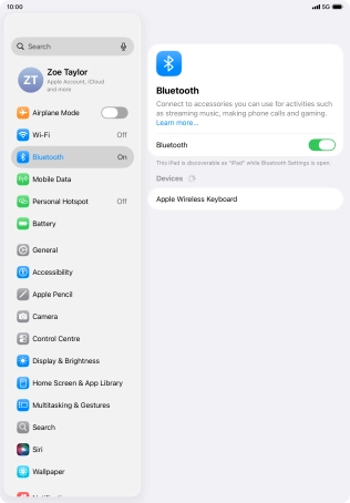 Press the required Bluetooth device and follow the instructions on the screen to pair the device with your tablet.