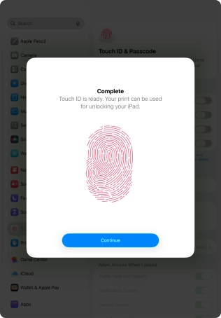 Press Continue. If you haven't previously selected a lock code, key in a code of your own choice twice.