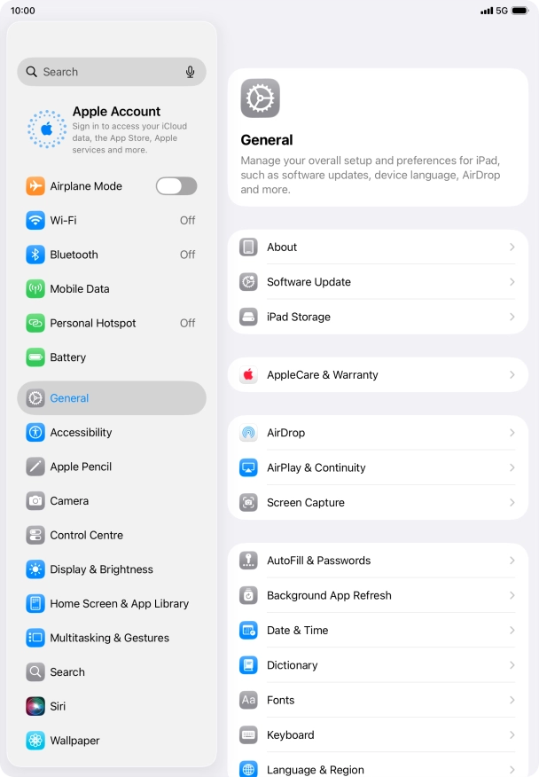 Press Apple Account.
