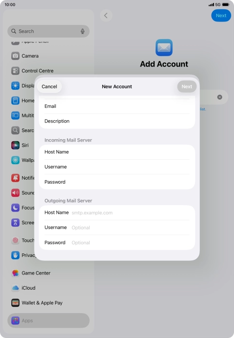 Press Host Name and key in the name of your email provider's outgoing server. Please note that if you can't send email messages when using your email provider's outgoing server, key in smtp.vodafone.net.au (Vodafone's outgoing server).