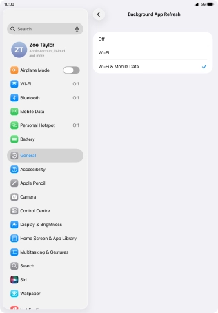 To turn off background refresh of apps, press Off.