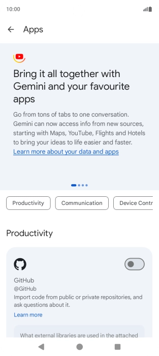 Press the indicator next to the required extension to turn on the function.