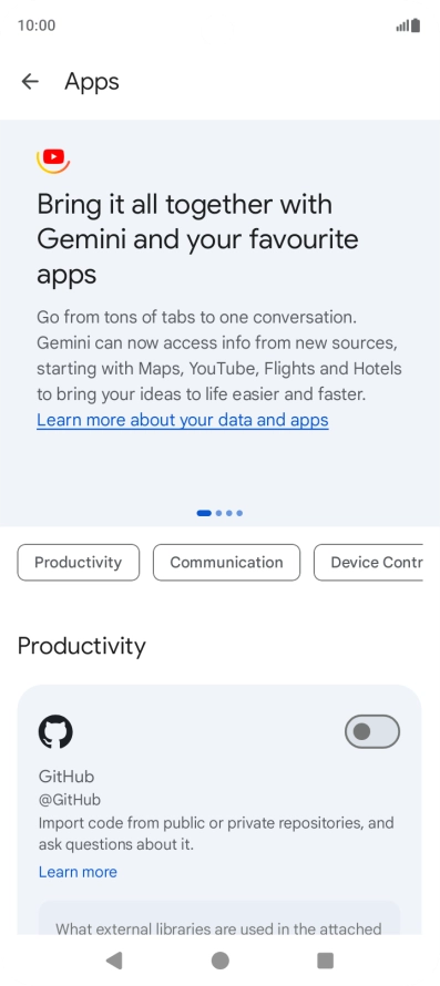 Press the indicator next to the required extension to turn on the function.