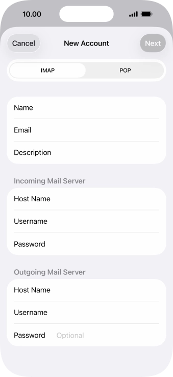 Press Password and key in the password for your email account.