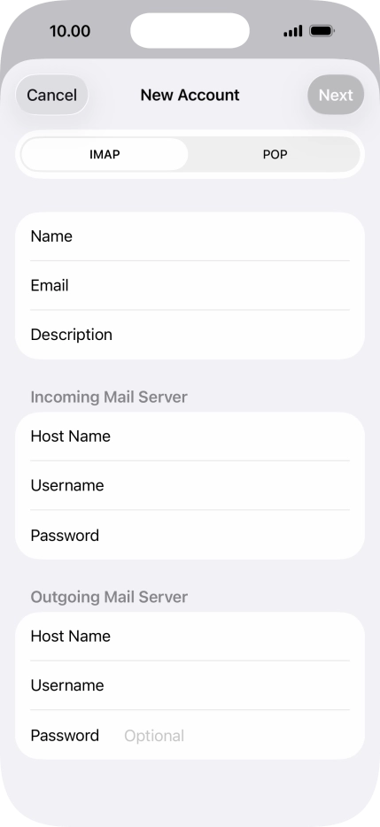 Press Password and key in the password for your email account.