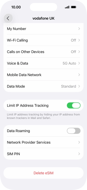 Press Delete eSIM and follow the instructions on the screen to delete your eSIM.