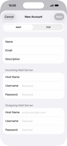 Press Username and key in the username for your email account.