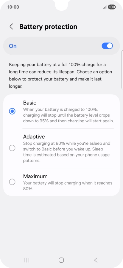 Press the required setting.