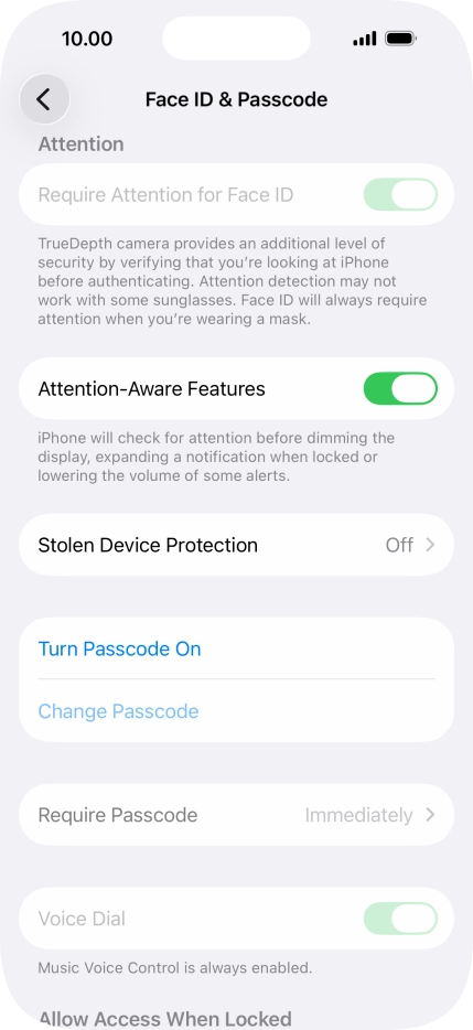 Press Turn Passcode On and key in a phone lock code of your own choice twice.