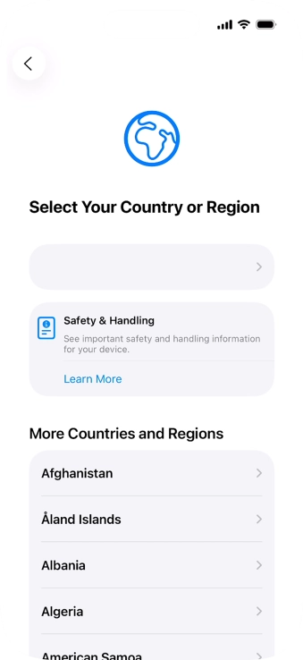Press the required country or area.