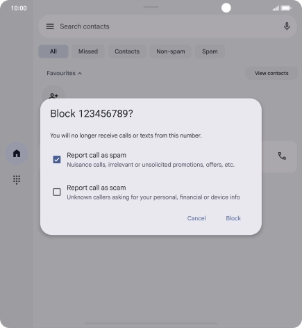To report the number as spam, press the field next to 