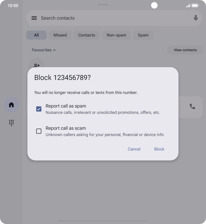 To report the number as spam, press the field next to 