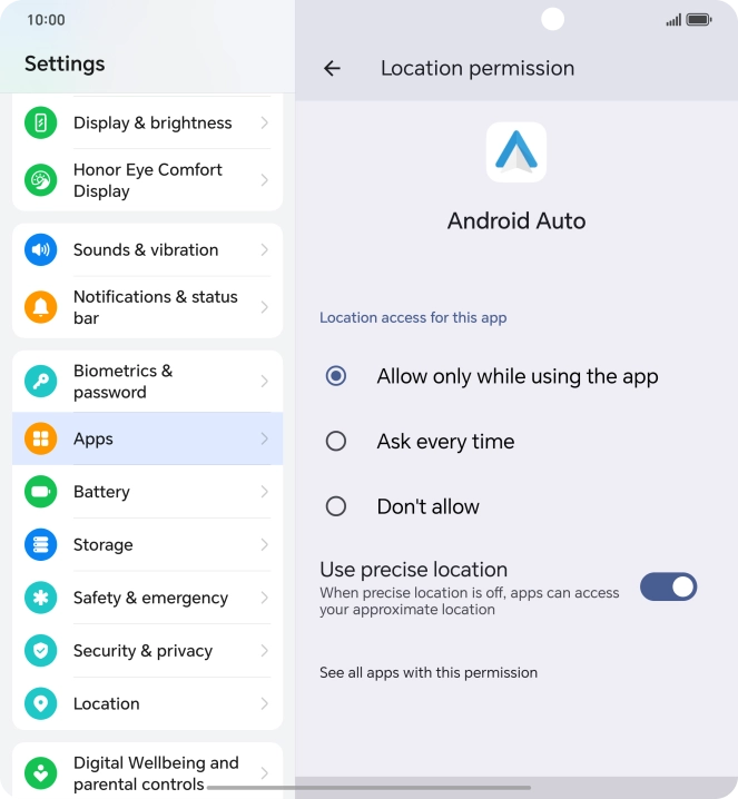Press the required setting.