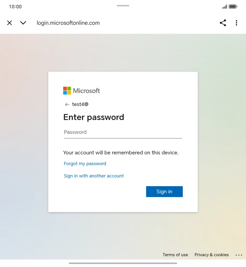 Press Password and key in the password for your email account.