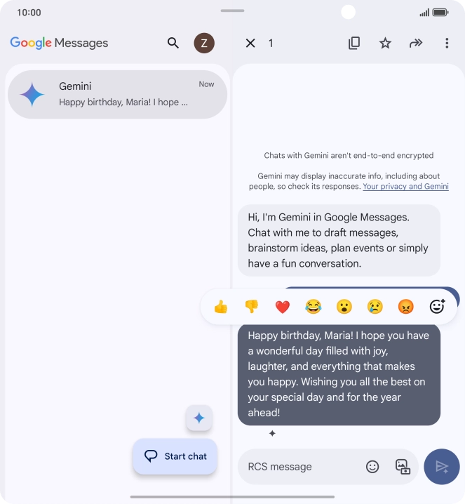 Press and hold the text suggestion from Gemini. Follow the instructions on the screen to use the text suggestion.