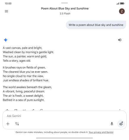You can ask Gemini to generate a text based on your description.