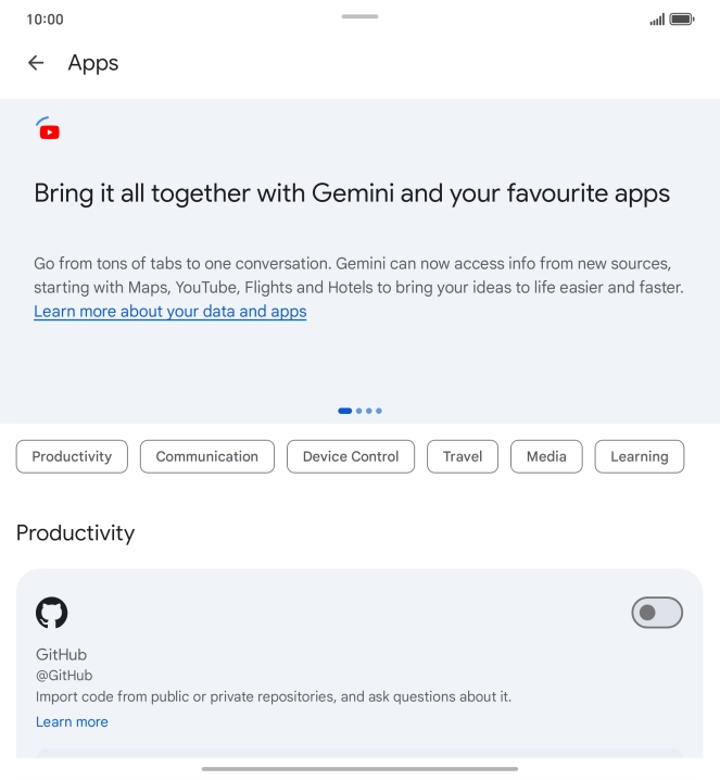Press the indicator next to the required extension to turn on the function.