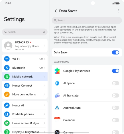 Press the indicators next to the required apps to turn the function on or off.