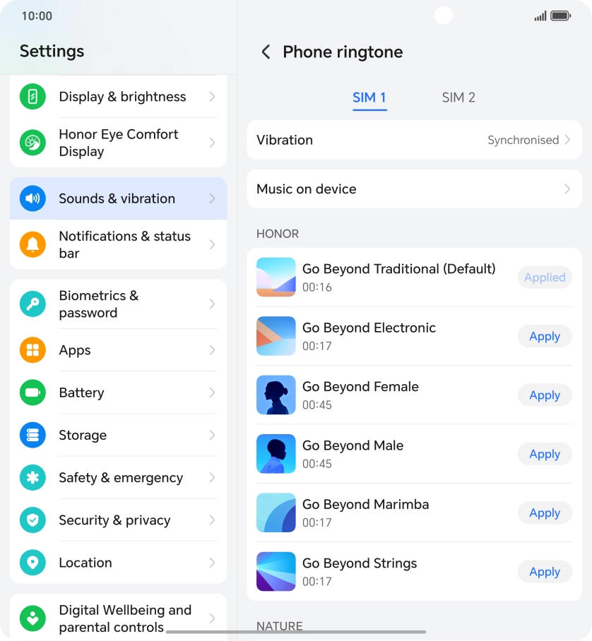 Press the required ring tones to hear them.