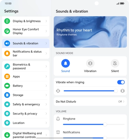 Press the required setting below 
