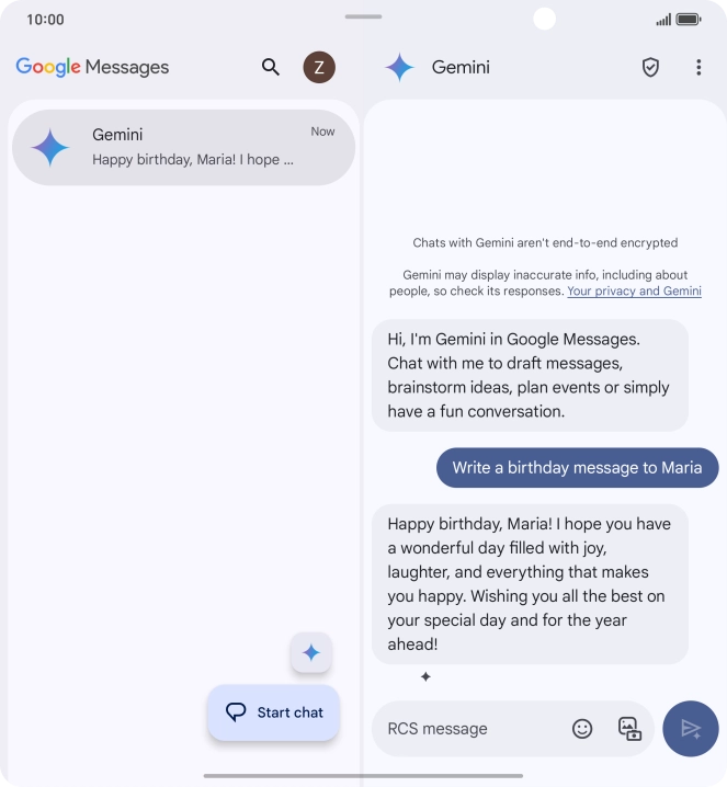 The text suggestion from Gemini is displayed.