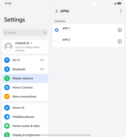 Press the field next to the data connection to activate it.
