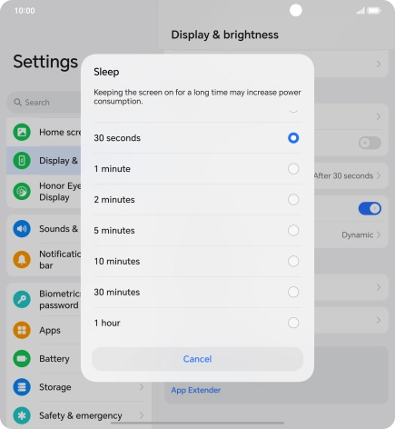 Press the required setting.