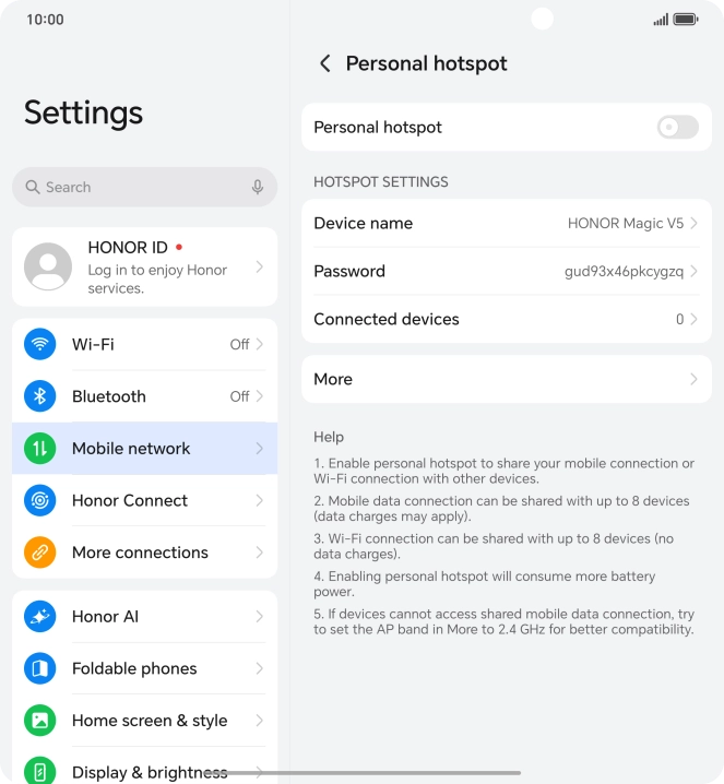 Press Device name and key in the required name for the Wi-Fi hotspot.