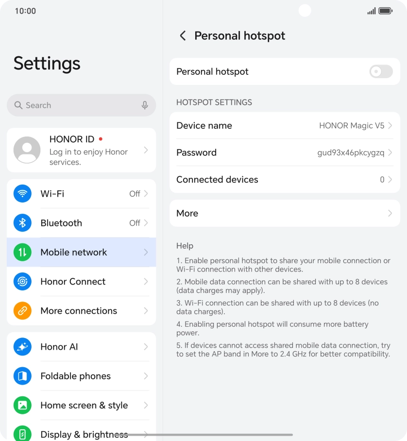 Press Device name and key in the required name for the Wi-Fi hotspot.