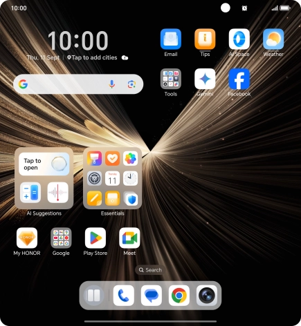 The alarm icon shows that the alarm is set.
