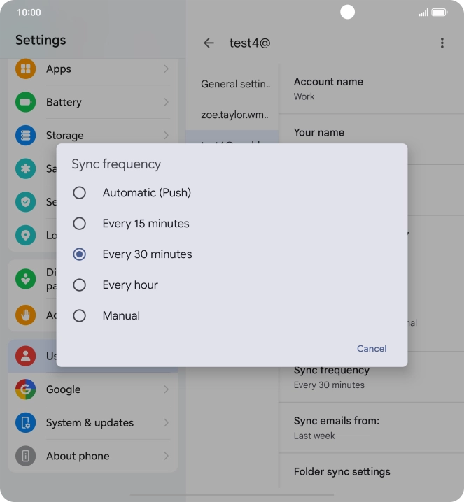 Press the required setting.