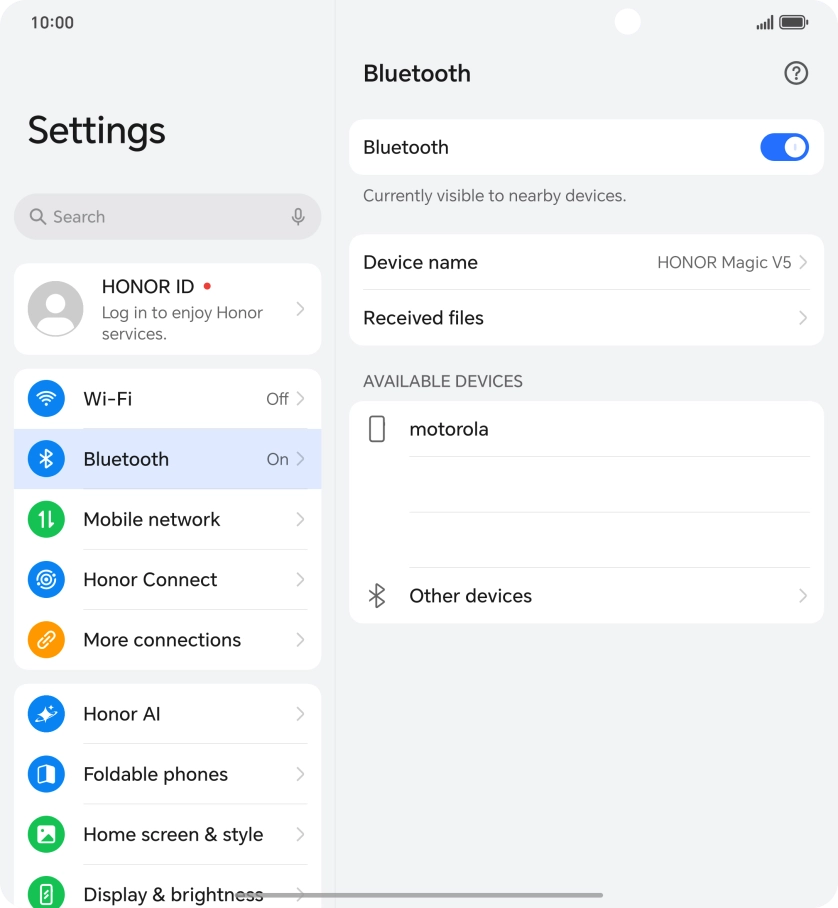Press the required Bluetooth device and follow the instructions on the screen to pair the device with your phone.