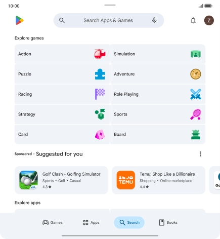 Press the search field.