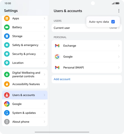 Press Auto-sync data to turn the function on or off.