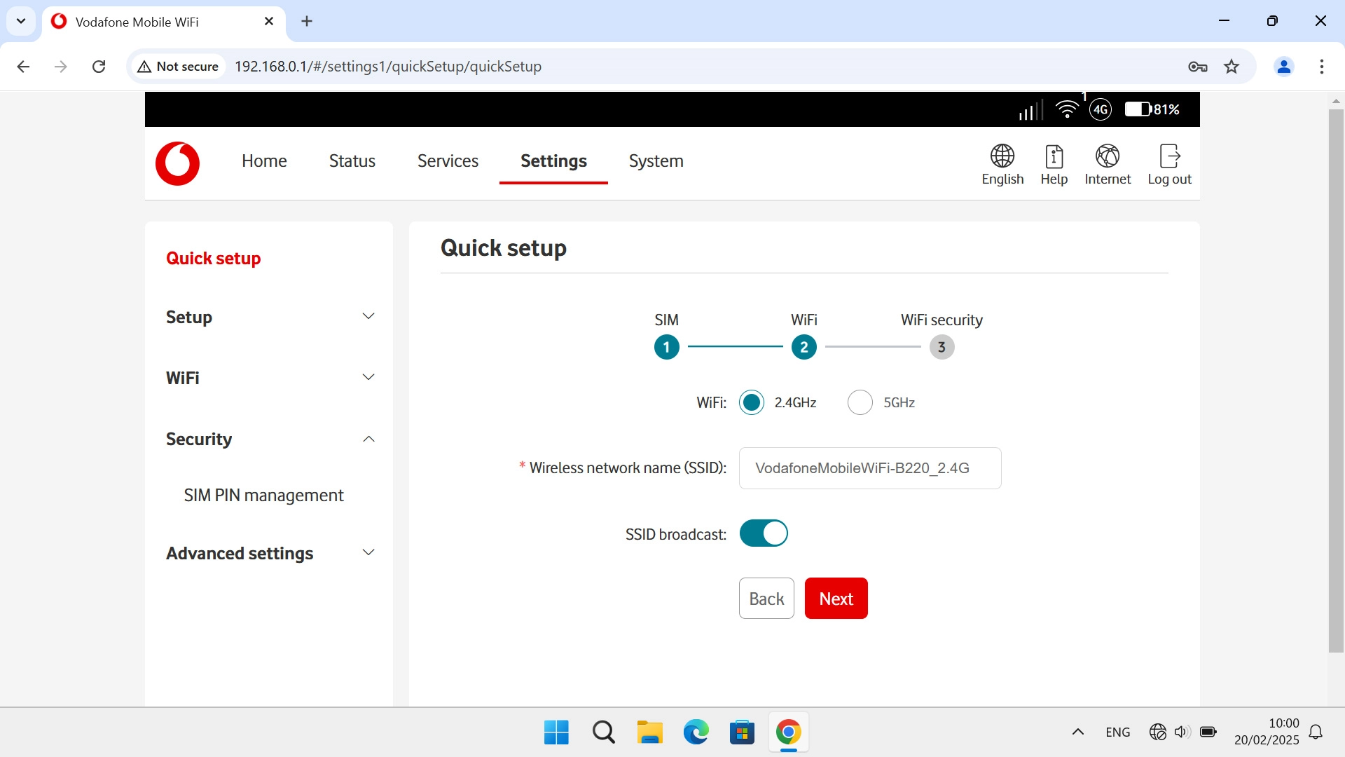 Follow the instructions on the screen to change the name of your Wi-Fi hotspot or click Next.