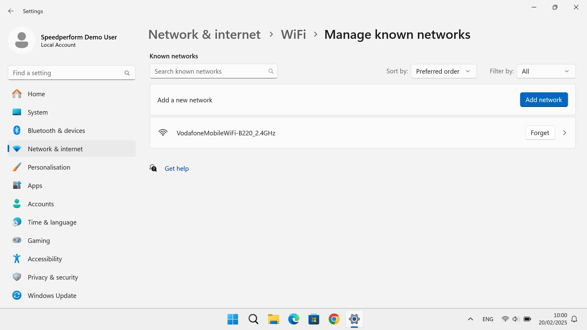 Click Forget next to the required Wi-Fi hotspot.