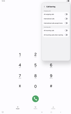 Press the indicator next to the required barring type to turn the function on or off.