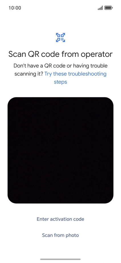 Place the QR code you've received inside the phone camera frame to scan the code. Your eSIM is transferred to your new phone over the internet.