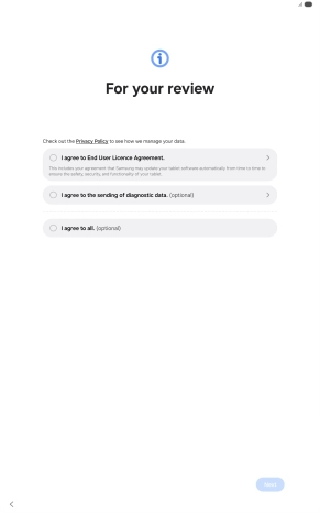Press the fields next to the required settings to select them.