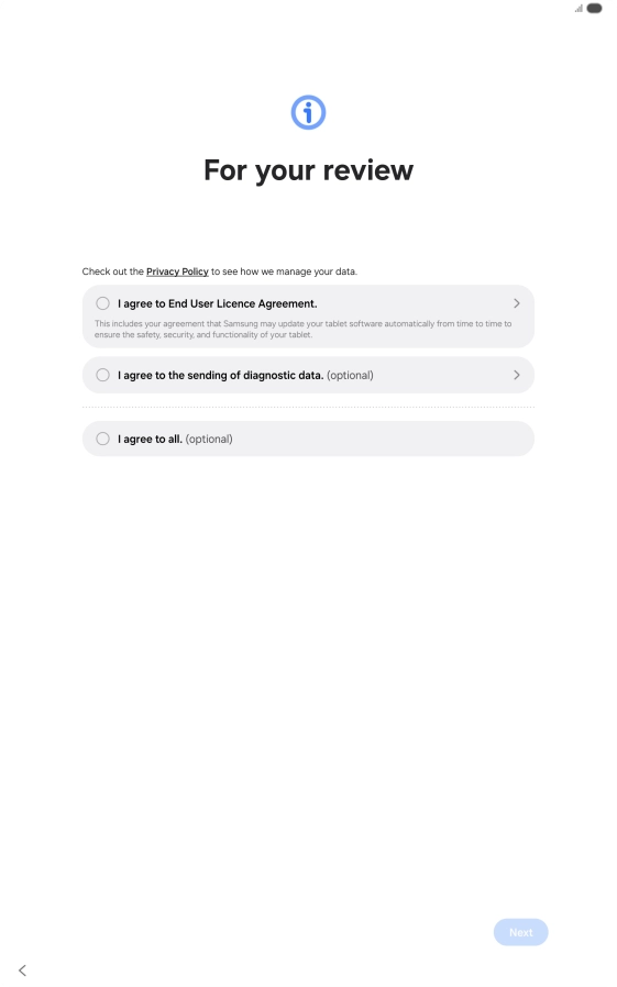 Press the fields next to the required settings to select them.