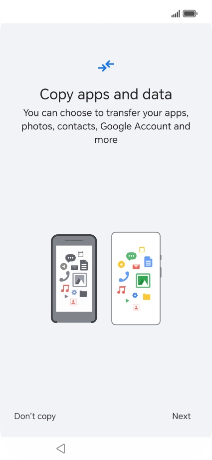 When this screen is displayed, your phone is ready to restore content from a Google One backup.