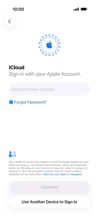 Press Email or Phone Number and key in the username for your Apple Account.