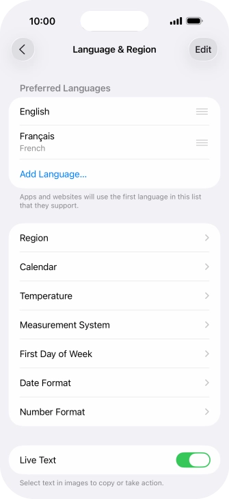To subsequently select another language as the default language, press the move icon next to the required language and drag it to the top of the list.