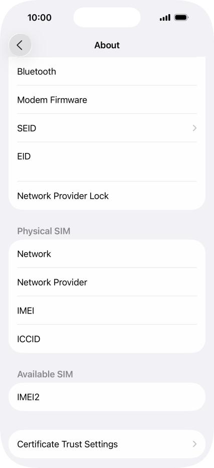 Your phone's EID number is displayed below EID.
