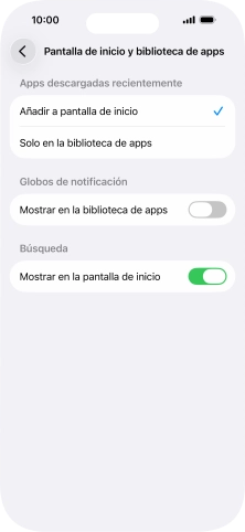 Para añadir nuevas apps descargadas a la pantalla de inicio y a la biblioteca de apps, pulsa Añadir a pantalla de inicio.