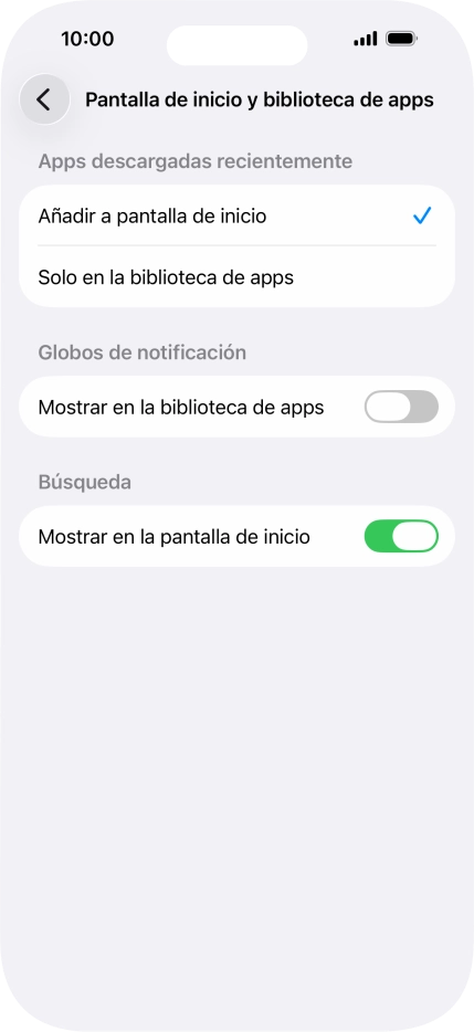 Para añadir nuevas apps descargadas a la pantalla de inicio y a la biblioteca de apps, pulsa Añadir a pantalla de inicio.