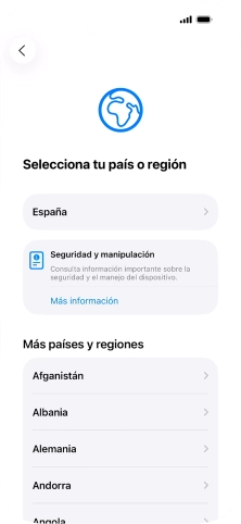 Pulsa el país o el área deseados.