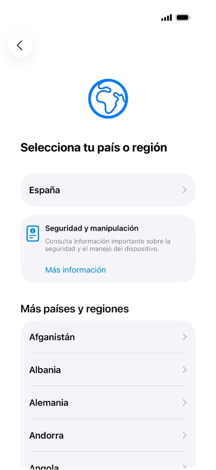 Pulsa el país o el área deseados.